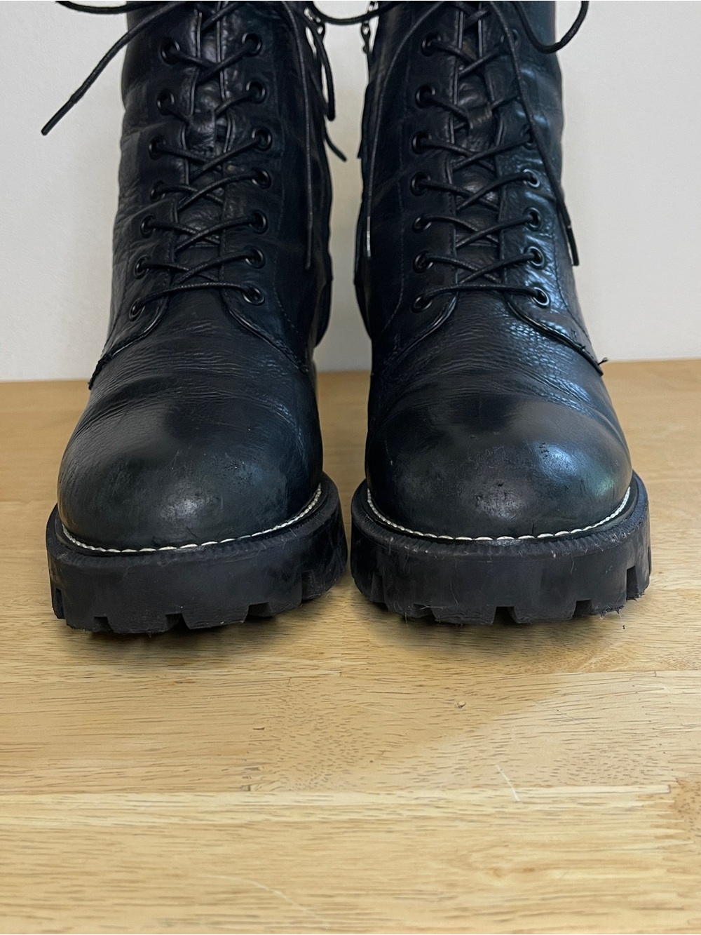 Sam Edelman Garrett Black Leather Lug Sole Lace-Up Combat Boots Size 9 - Picture 5 of 14